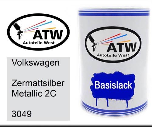 Volkswagen, Zermattsilber Metallic 2C, 3049: 500ml Lackdose, von ATW Autoteile West.